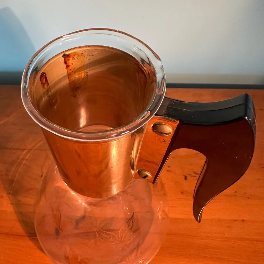 1950s-1960s Mid-Century Vintage Signed Fred Press Gold Leaves Coffee Carafe Bar